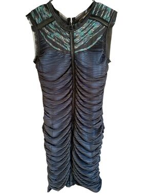 EUC BCBGMaxAzria Black Tulle Ruched Midi Dress Size Small